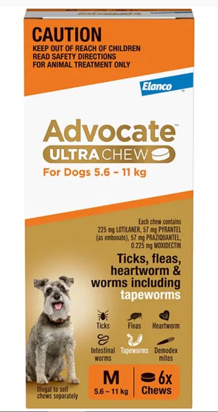 Advocate Dog Ultra Chew 5.6kg-11kg Orange Medium 6 Pack