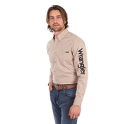 Shirt Wrangler Flexi Logo Long Sleeve Sand Mens [:medium]