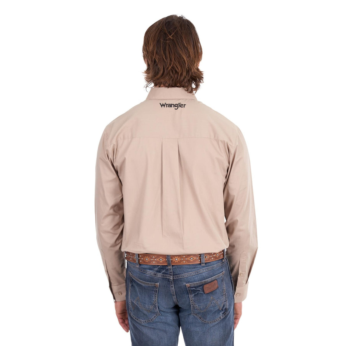 Shirt Wrangler Flexi Logo Long Sleeve Sand Mens [:medium]