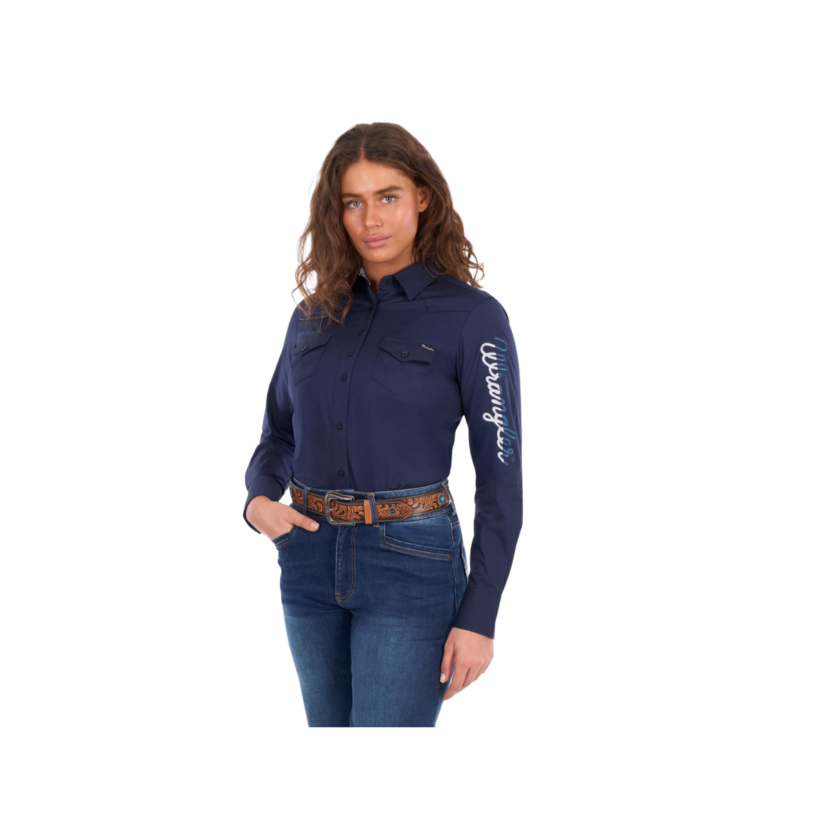 Shirt Wrangler Hazel Logo Long Sleeve Navy Ladies [:10]