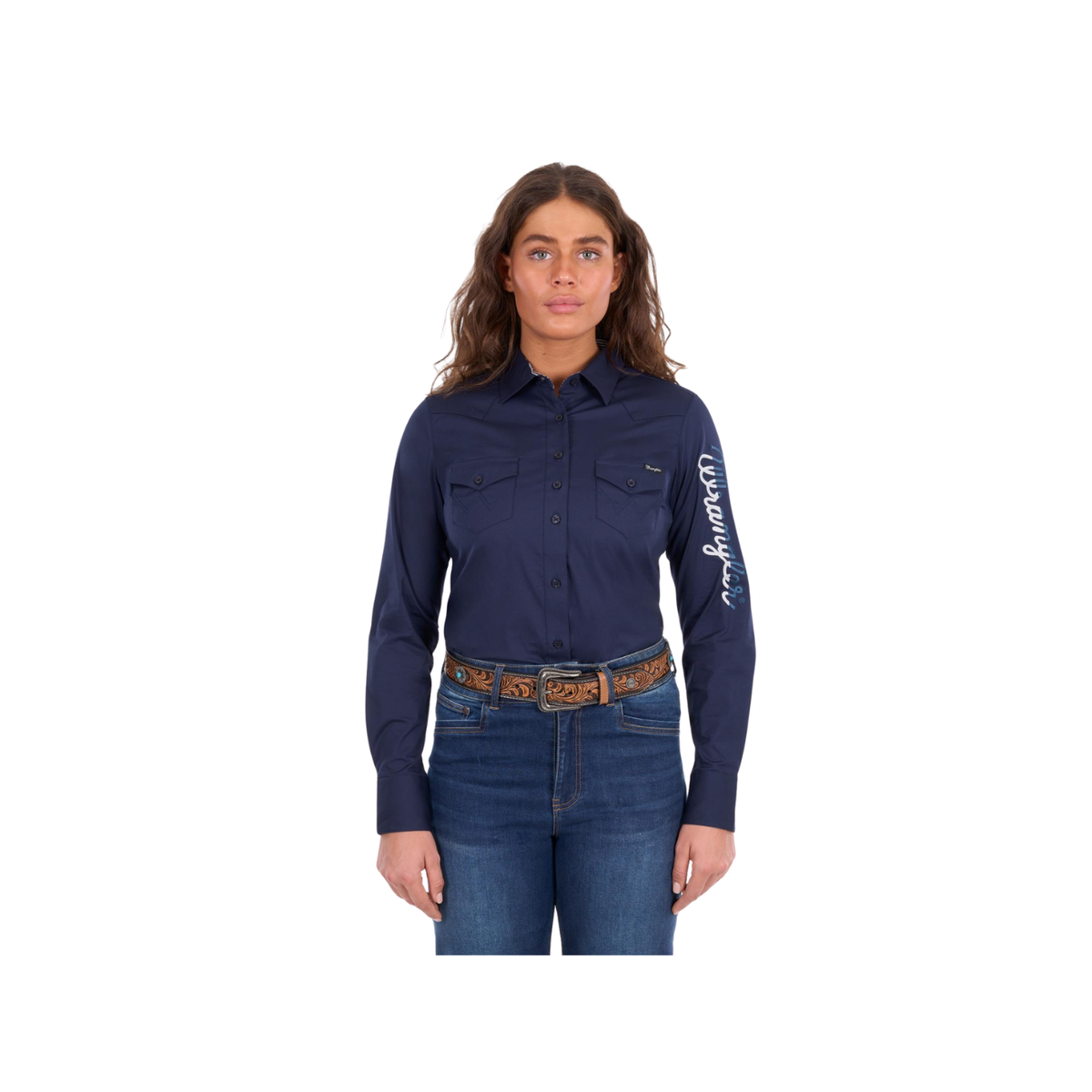 Shirt Wrangler Hazel Logo Long Sleeve Navy Ladies [:10]