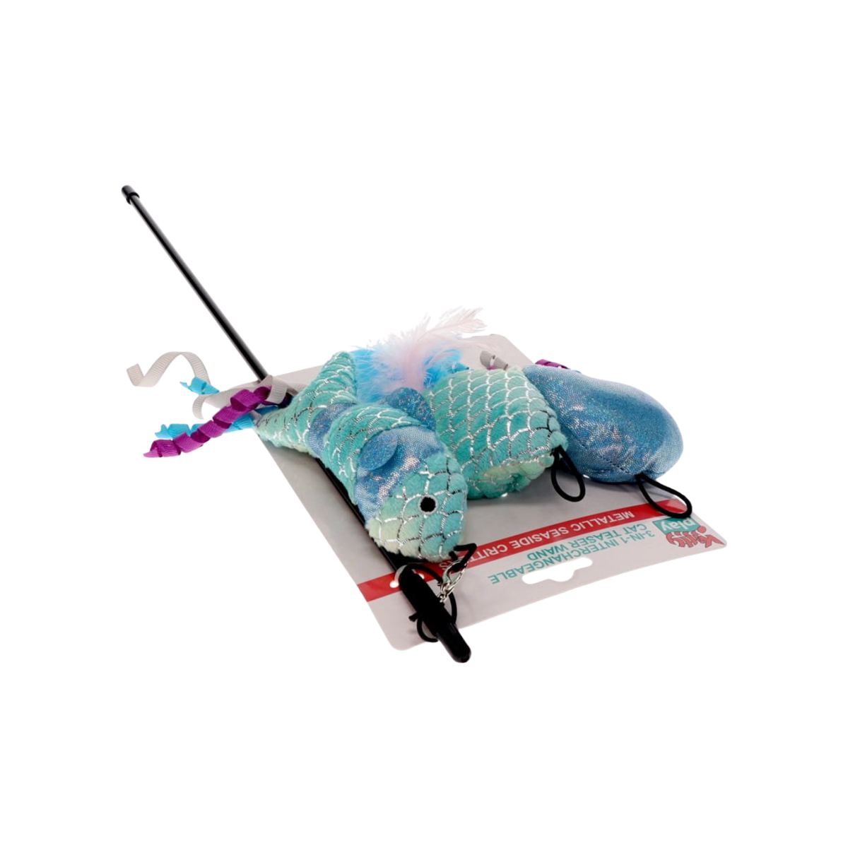 Cat Toy Wand Interchangeable 3 In 1 Teaser Metallic Sparkle Seaside Critters