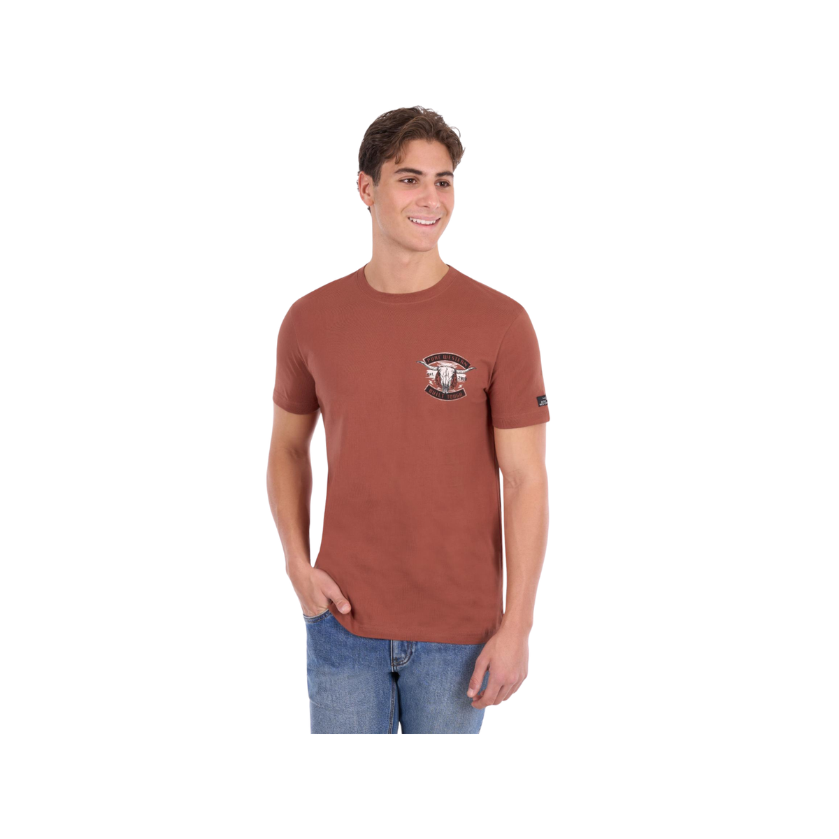Tee Shirt Pure Western Joey Short Sleeve S26 Mens Rust [:small]