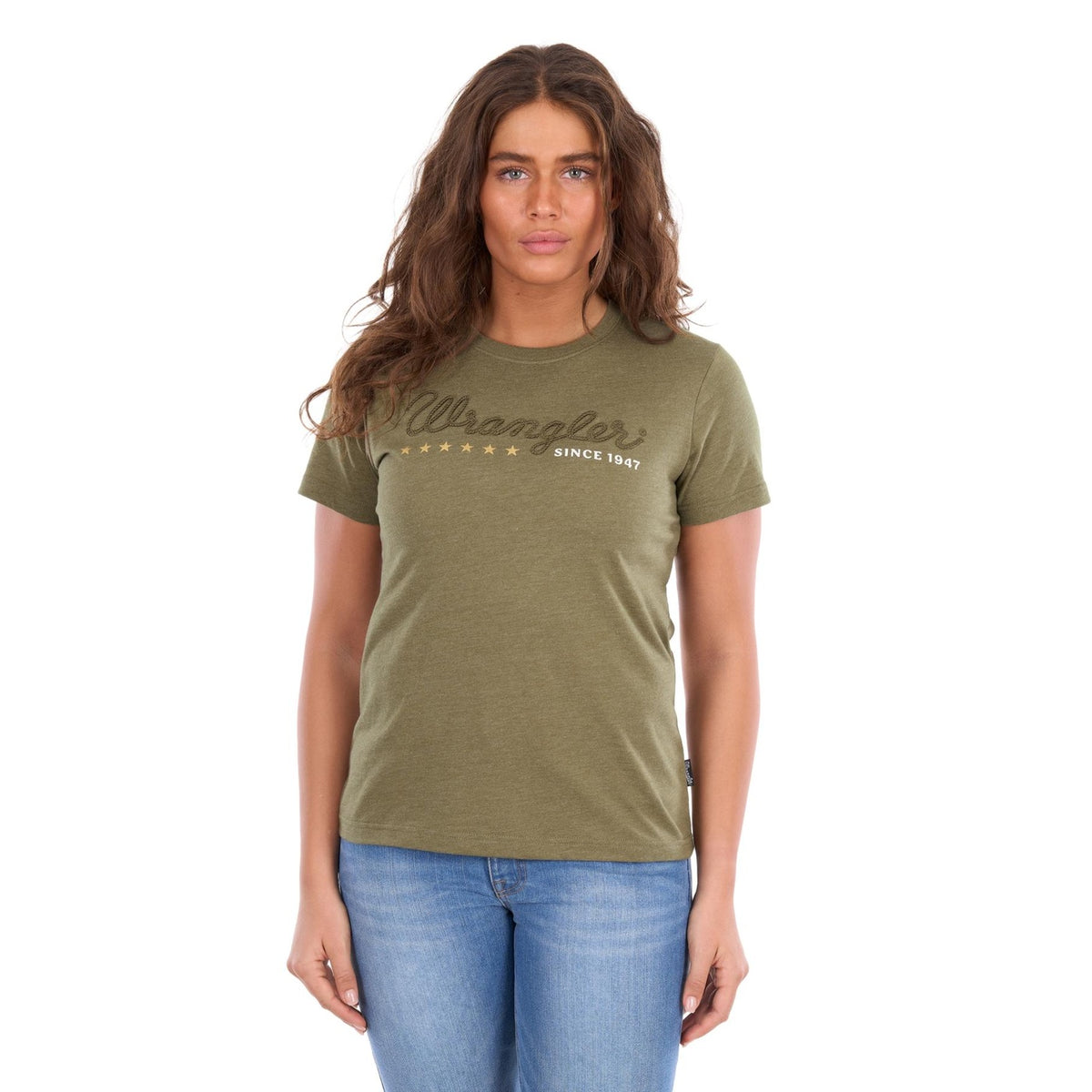Tee Shirt Wrangler Lucy Short Sleeve S26 Ladies Khaki Marle [:10]