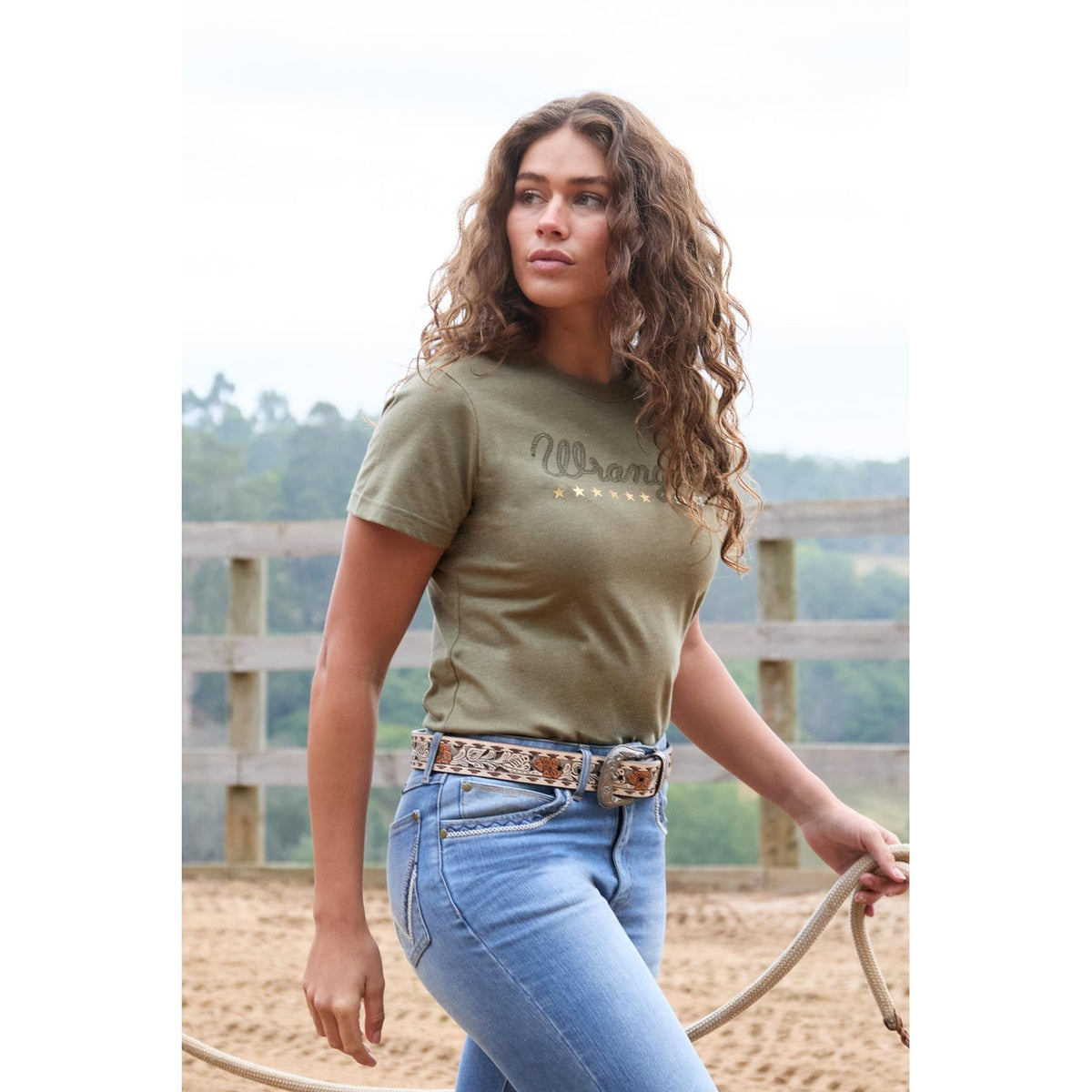 Tee Shirt Wrangler Lucy Short Sleeve S26 Ladies Khaki Marle [:10]