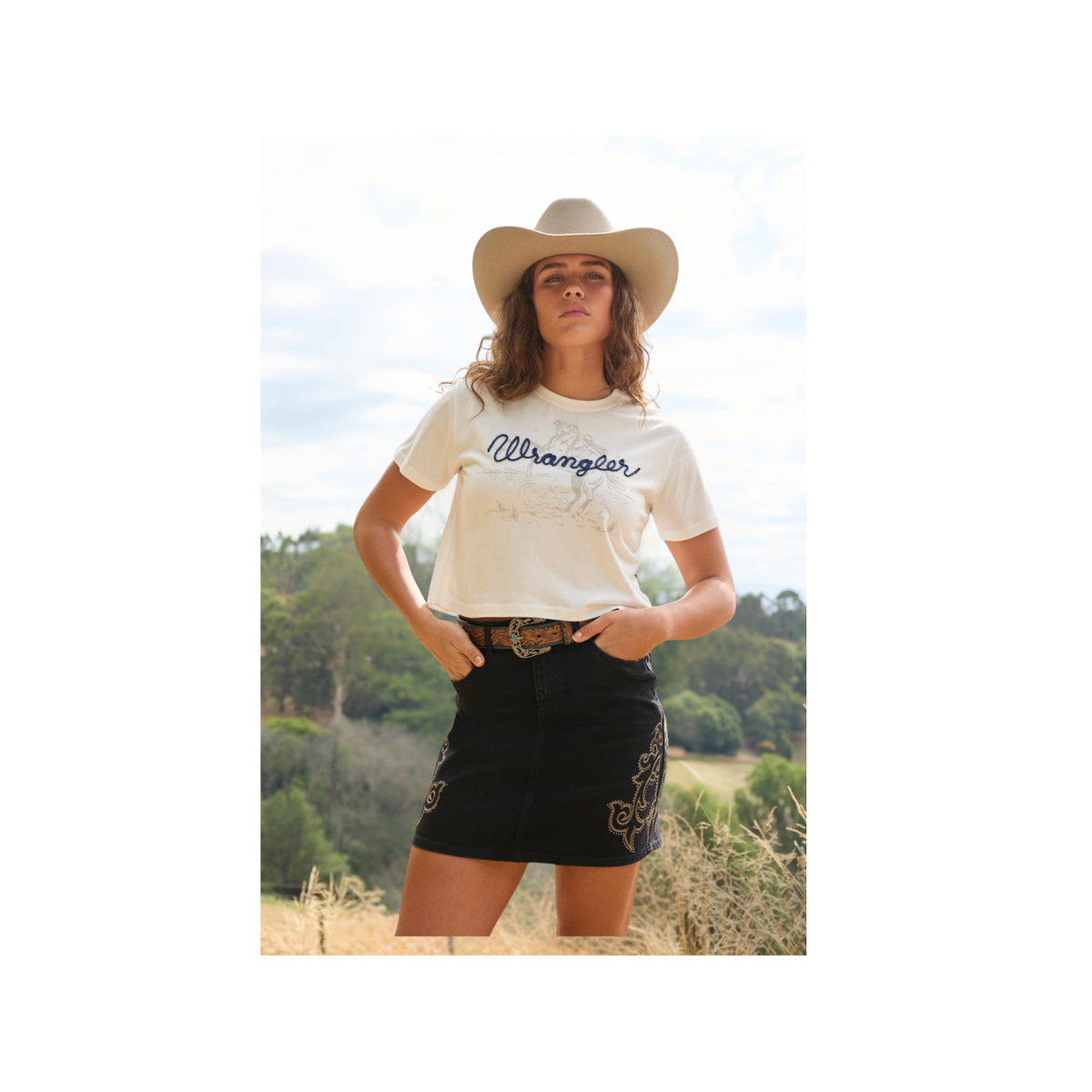 Tee Shirt Wrangler Cindy Crop Short Sleeve S26 Ladies Cream [:8]