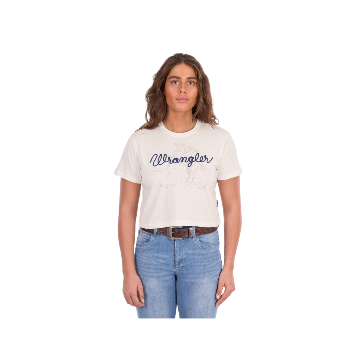 Tee Shirt Wrangler Cindy Crop Short Sleeve S26 Ladies Cream [:8]