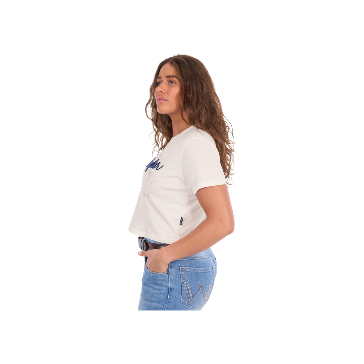 Tee Shirt Wrangler Cindy Crop Short Sleeve S26 Ladies Cream [:8]