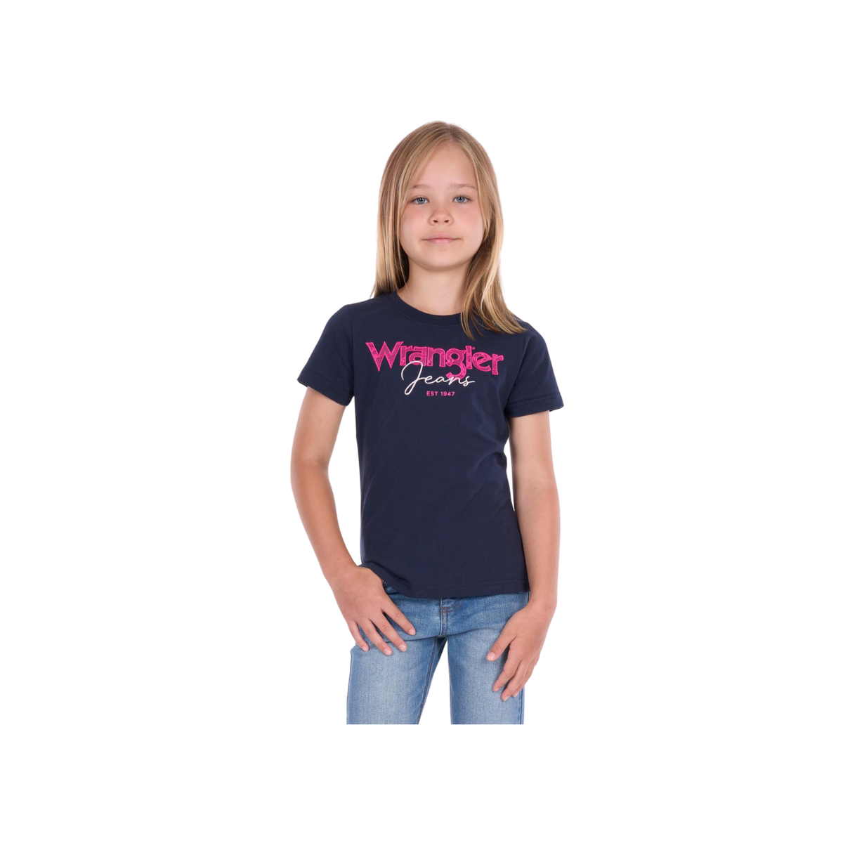 Tee Shirt Wrangler Maya Short Sleeve S26 Girls Navy [:8]