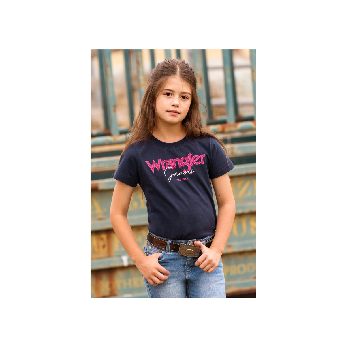 Tee Shirt Wrangler Maya Short Sleeve S26 Girls Navy [:8]