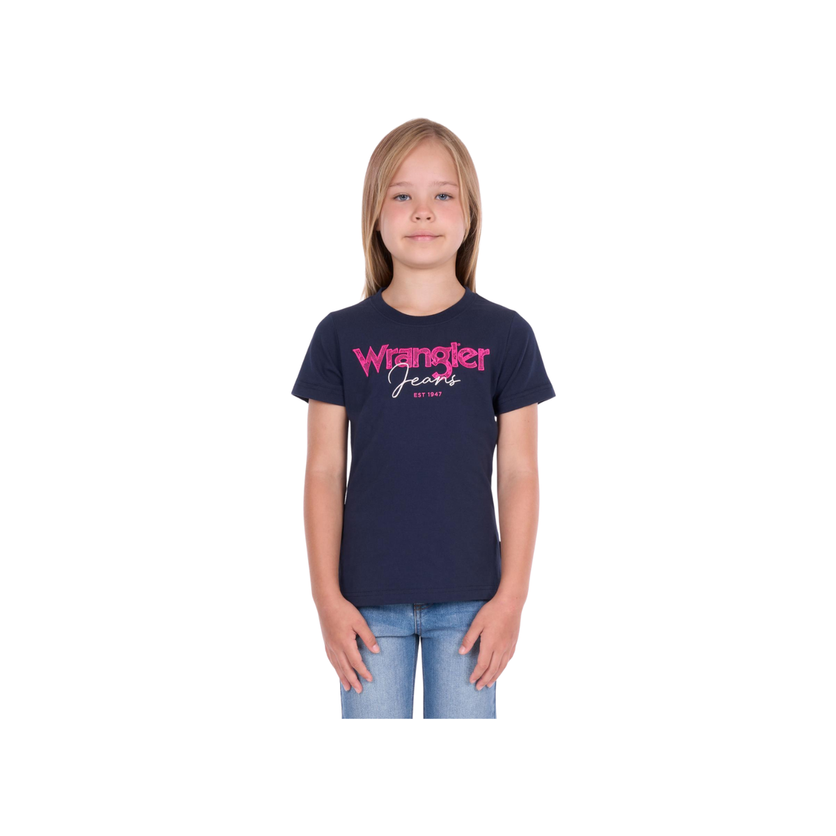 Tee Shirt Wrangler Maya Short Sleeve S26 Girls Navy [:8]