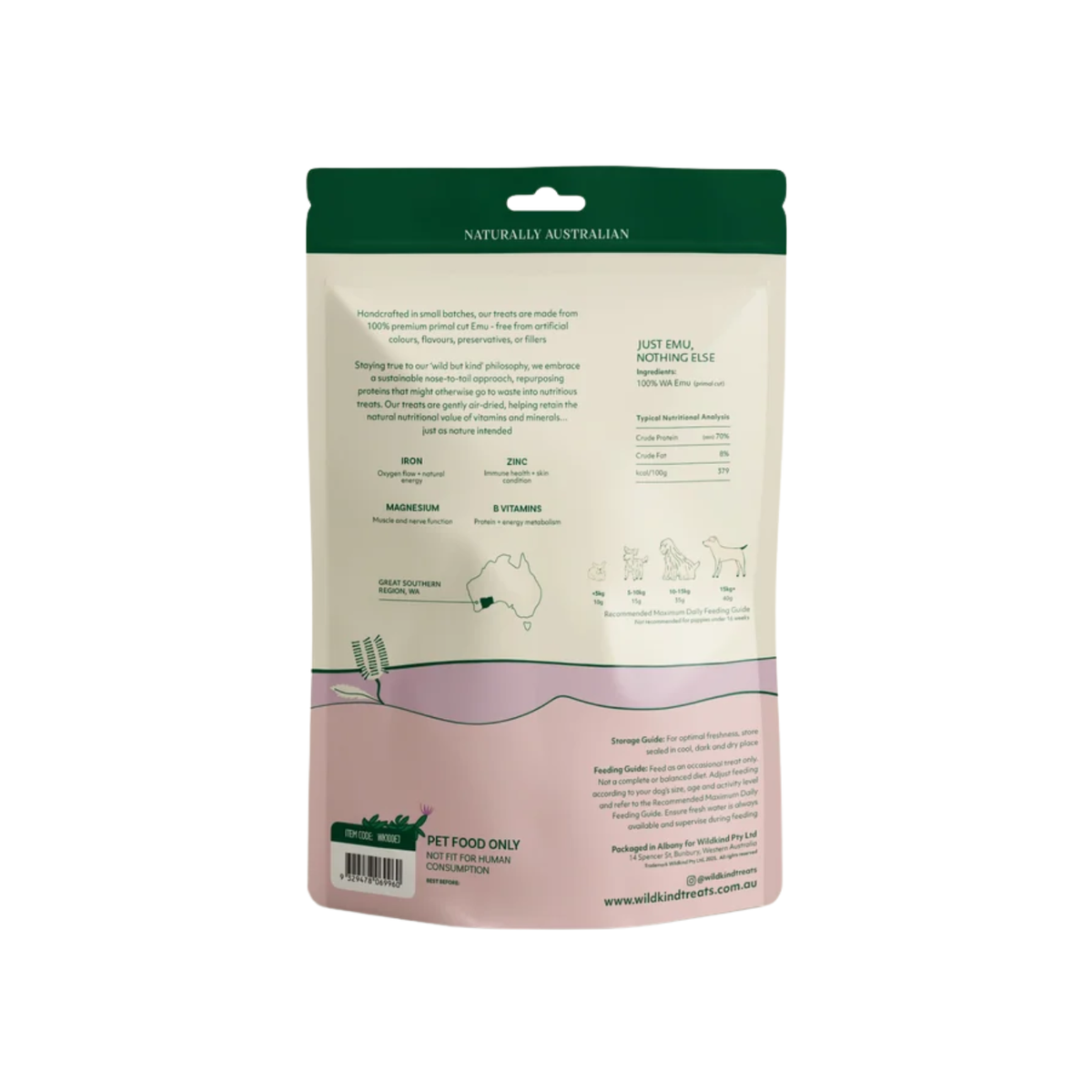 Wildkind Dog Treat Great Southern Emu Jerky 100gm