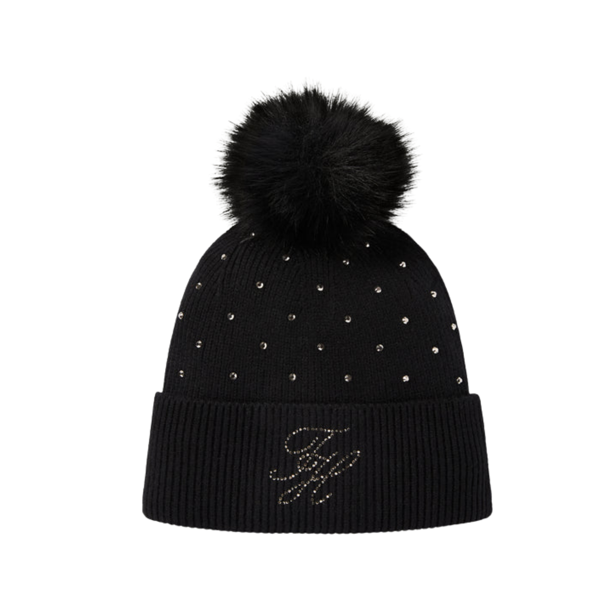 Beanie Tommy Hilfiger Daly Rhinestone Pom Pom Black