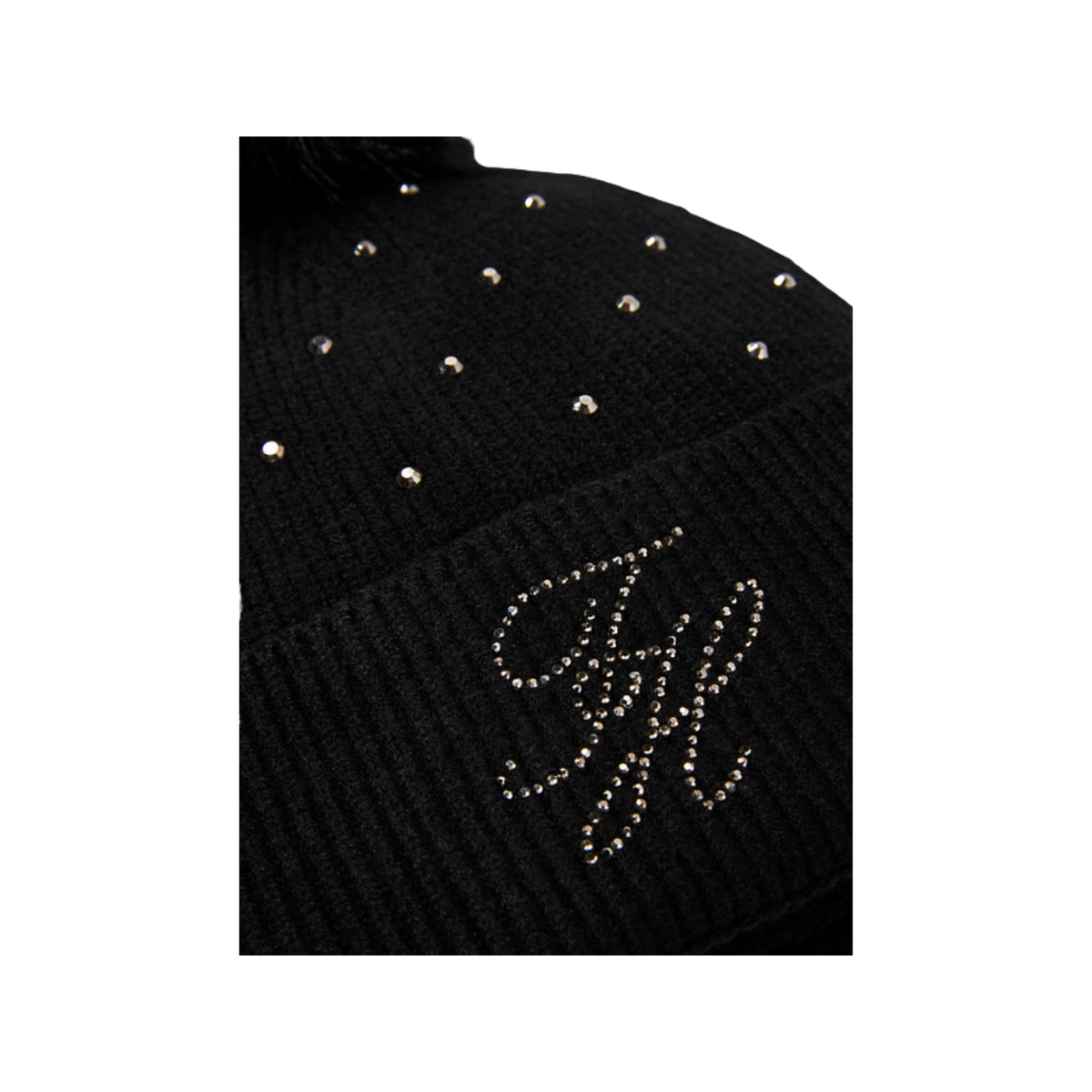 Beanie Tommy Hilfiger Daly Rhinestone Pom Pom Black