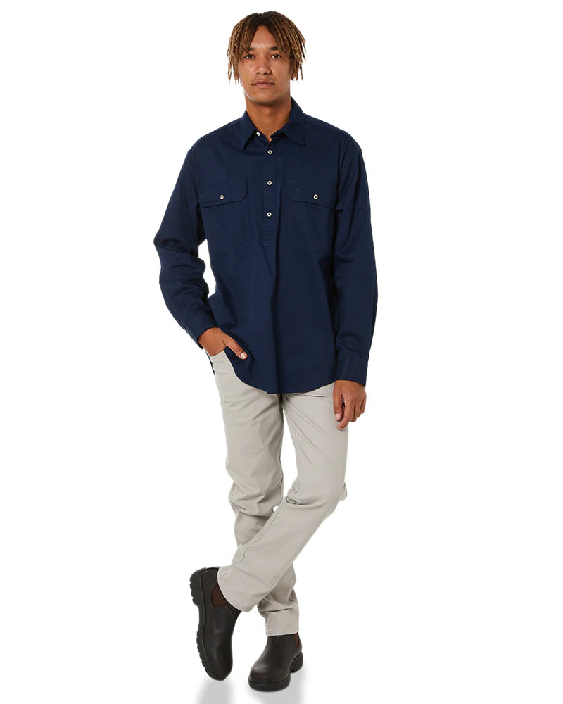Shirt Pilbara Closed Front Long Sleeve French Navy Mens
