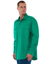 Shirt Pilbara Closed Front Long Sleeve Kelly Green Mens