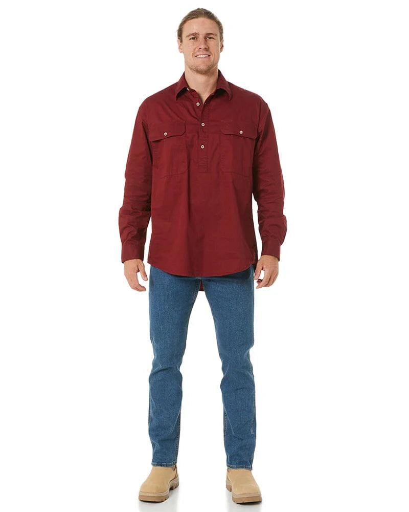 Shirt Pilbara Closed Front Long Sleeve Ochre Mens