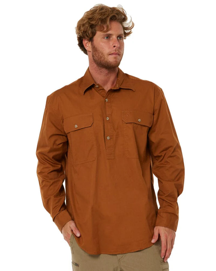 Shirt Pilbara Closed Front Long Sleeve Terracotta Mens