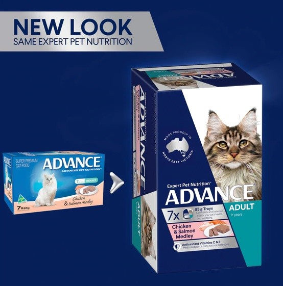 Advance Cat Wet Tray Chicken & Salmon Medley 7 X 85gm-Cat Food & Treats-Ascot Saddlery