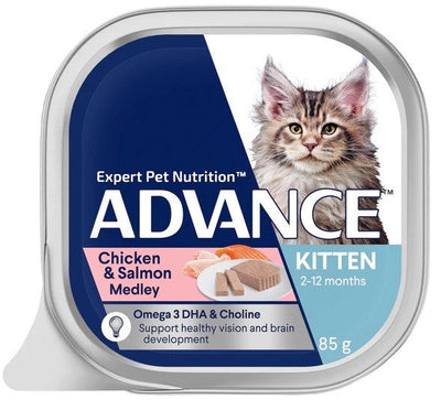 Advance Cat Wet Tray Kitten Chicken & Salmon 7 X 85gm-Cat Food & Treats-Ascot Saddlery