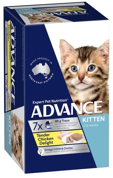 Advance Cat Wet Tray Kitten Tender Chicken Delight 7 X 85gm-Cat Food & Treats-Ascot Saddlery