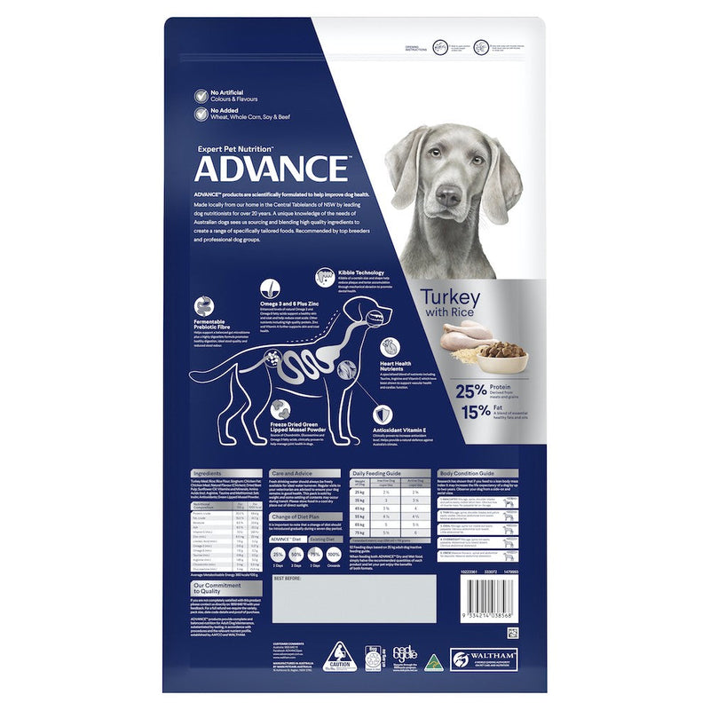 Advance Dog Adult Turkey & Rice Large Breed 15kg-Dog Food-Ascot Saddlery