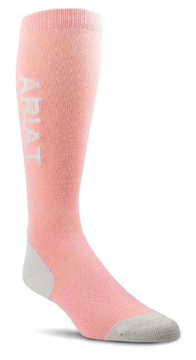 Ariat Socks Ariattek Performance Uni Peach Blossom & Heather Grey-CLOTHING: Socks-Ascot Saddlery