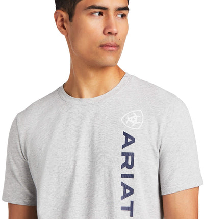 Ariat Tee Shirt Vertical Logo Heather Grey Sp22 Mens-CLOTHING: Clothing Mens-Ascot Saddlery