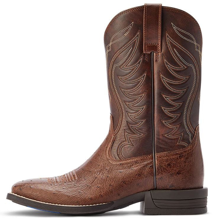 Ariat Western Boots Reckoning Dark Tabac Smooth Quill Ostrich & Nut Brown Mens-FOOTWEAR: Western & Roper Boots-Ascot Saddlery