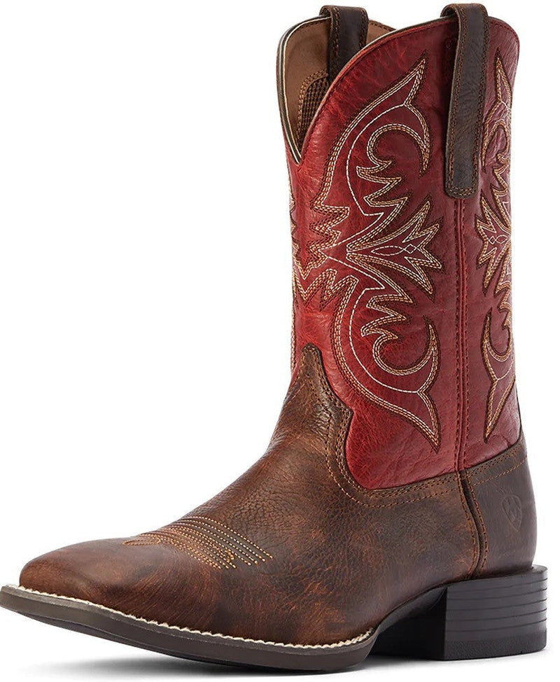 Ariat Western Boots Sport Pardner Matte Sp22 Rebel Brown & Blood Red Mens-FOOTWEAR: Western & Roper Boots-Ascot Saddlery