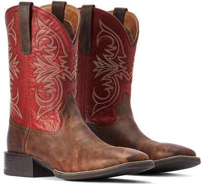 Ariat Western Boots Sport Pardner Matte Sp22 Rebel Brown & Blood Red Mens-FOOTWEAR: Western & Roper Boots-Ascot Saddlery