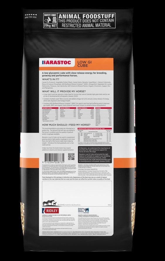 Barastoc Low Gi Horse Stud Cube 20kg-STABLE: Horse Feed-Ascot Saddlery