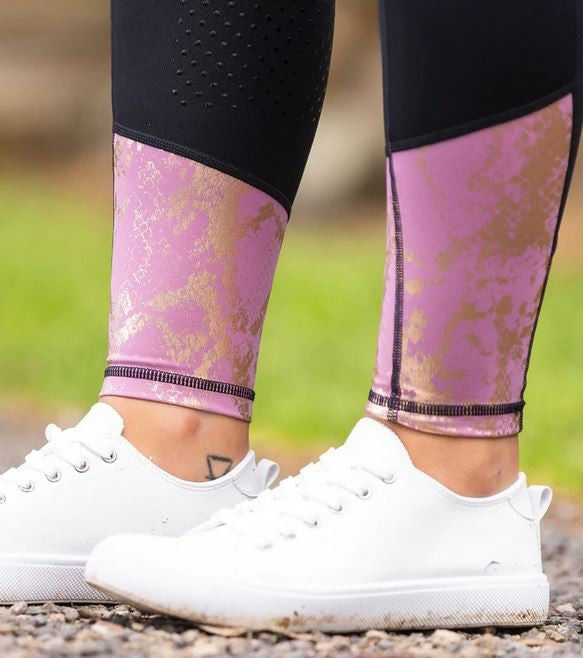 Bare Equestrian Performance Riding Tights Black Lilac Rose-CLOTHING: Jodhpurs & Breeches Ladies-Ascot Saddlery