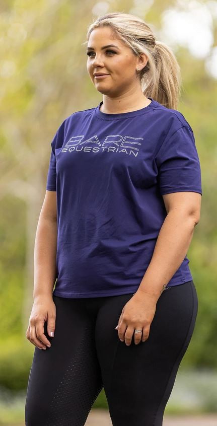 Bare Equestrian Tee Shirt Diamond Series Navy-CLOTHING: Clothing Ladies-Ascot Saddlery
