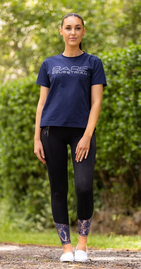Bare Equestrian Tee Shirt Diamond Series Navy-CLOTHING: Clothing Ladies-Ascot Saddlery