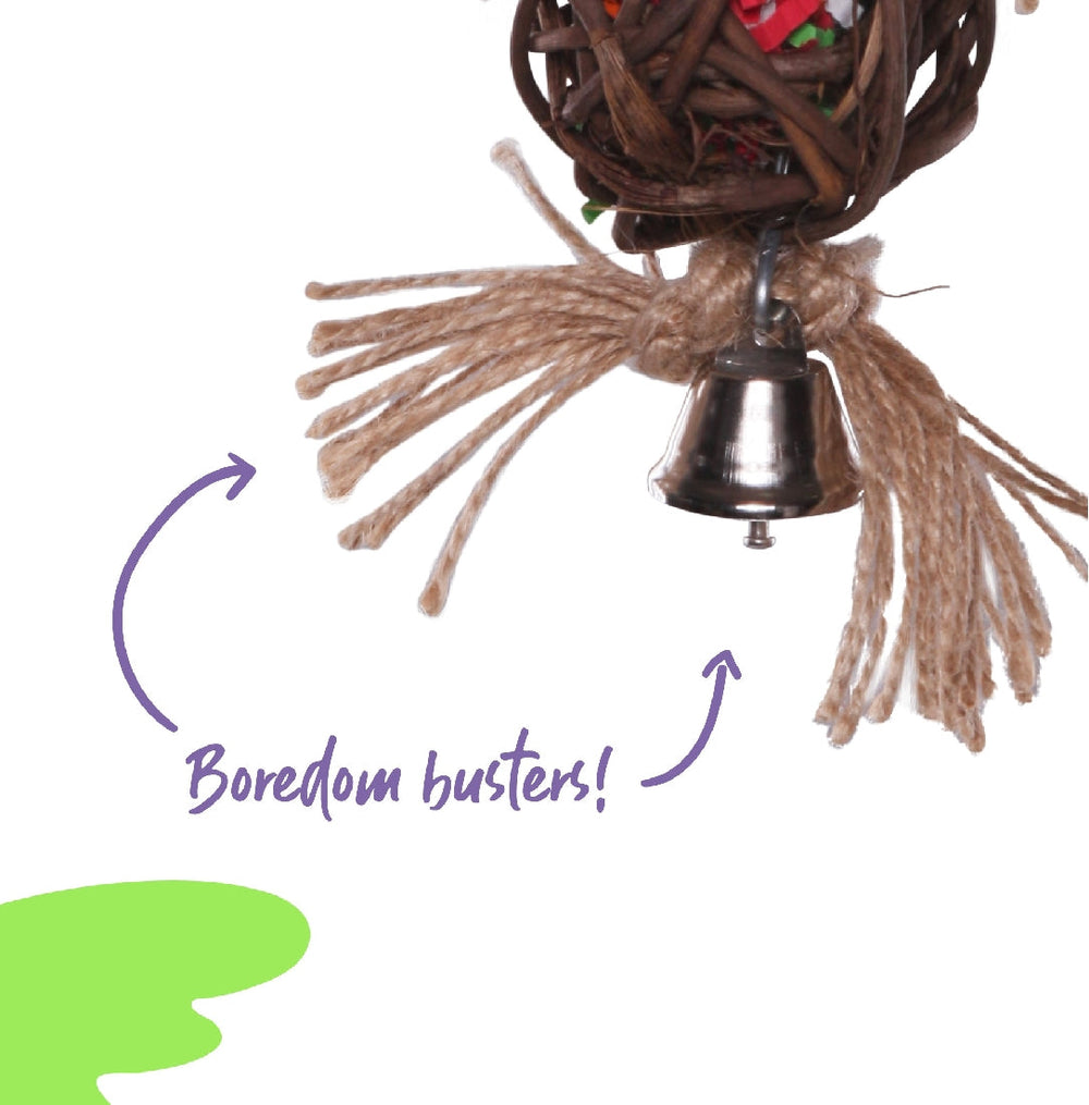 Bird Toy Hanging Wicker Ball With Bell Medium-Bird Toys-Ascot Saddlery
