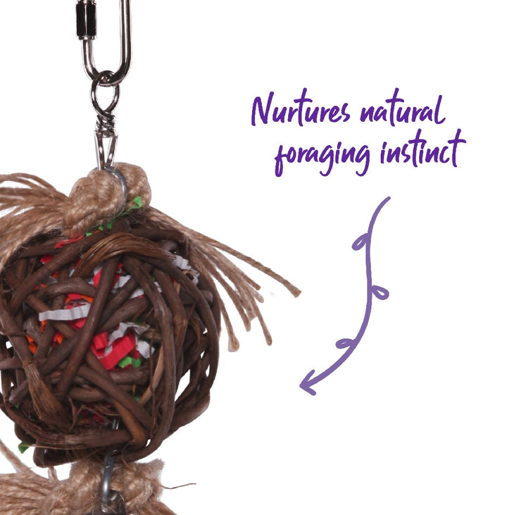 Bird Toy Hanging Wicker Ball With Bell Medium-Bird Toys-Ascot Saddlery
