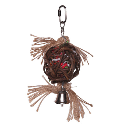 Bird Toy Hanging Wicker Ball With Bell Medium-Bird Toys-Ascot Saddlery