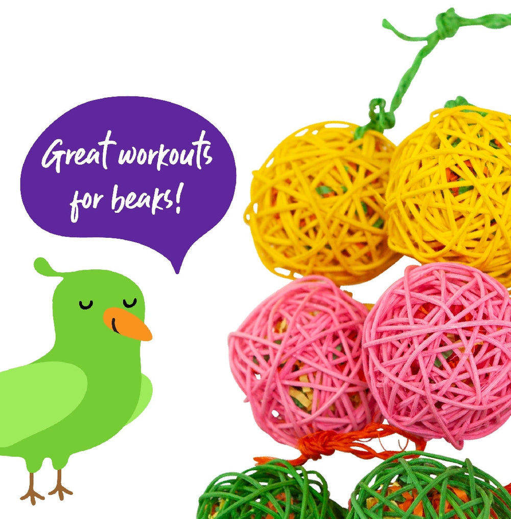 Bird Toy Kazoo Colour Wicker Ball Crinkle & Sisal Large-Bird Toys-Ascot Saddlery