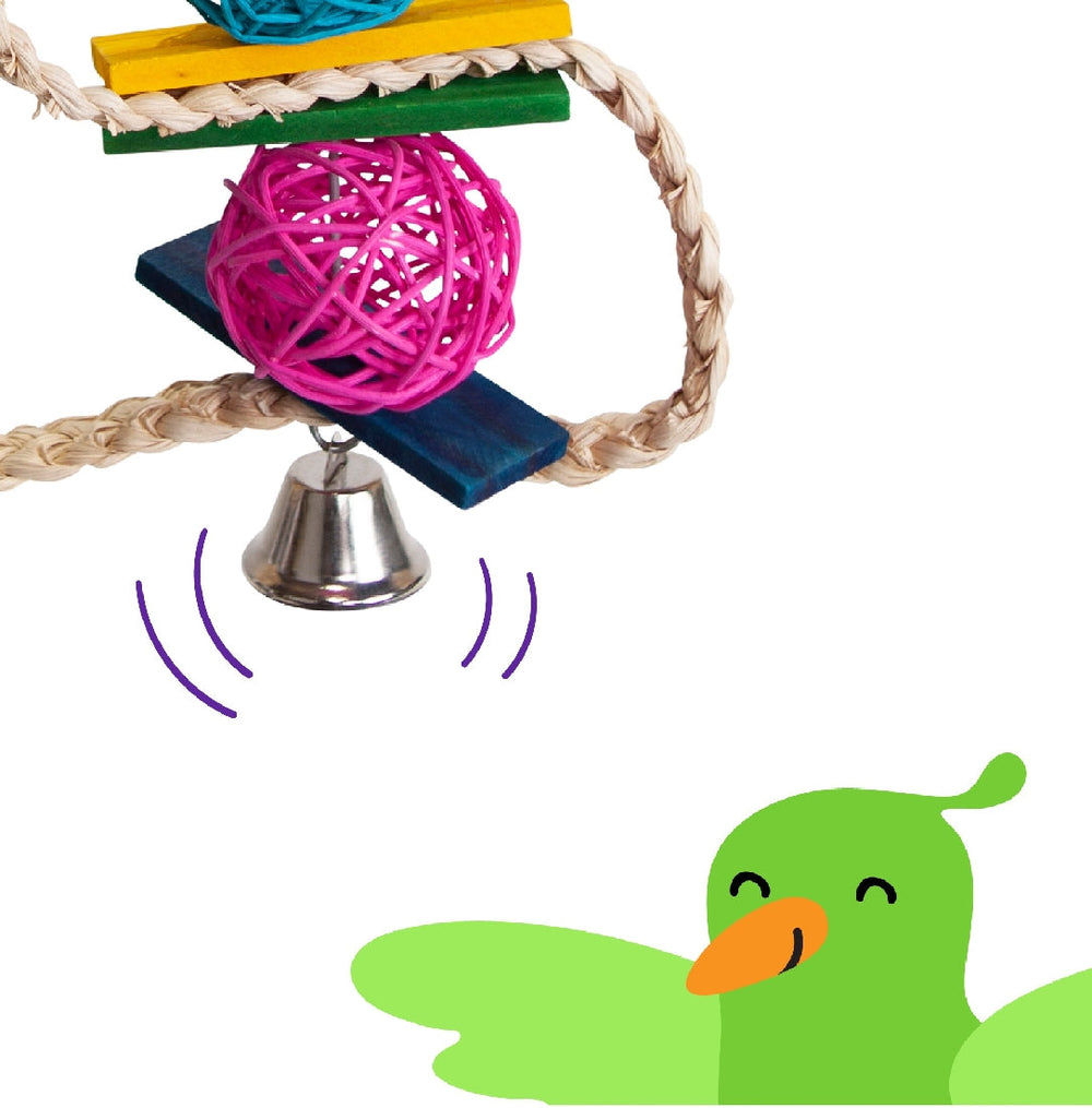 Bird Toy Kazoo Snake Colour Wicker Ball & Bell Large-Bird Toys-Ascot Saddlery
