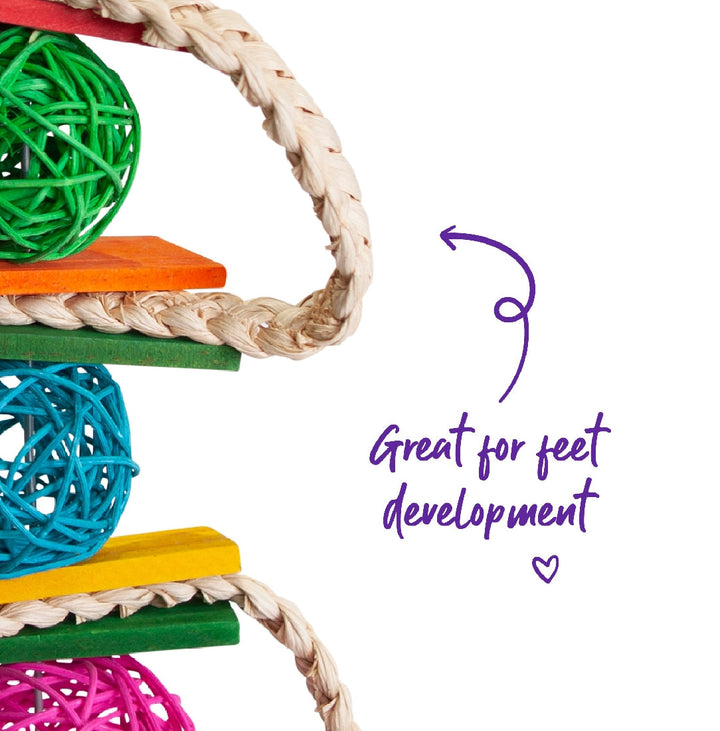 Bird Toy Kazoo Snake Colour Wicker Ball & Bell Large-Bird Toys-Ascot Saddlery