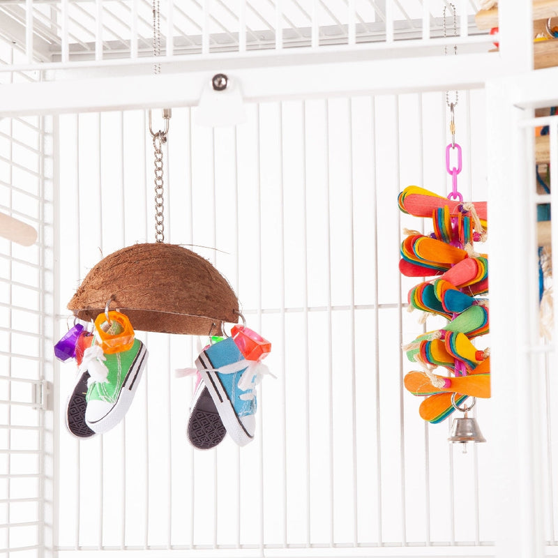 Bird Toy Split Coconut Shell With Sneakers Medium-Bird Toys-Ascot Saddlery