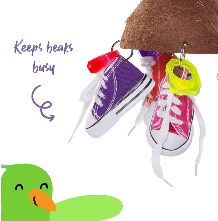 Bird Toy Split Coconut Shell With Sneakers Medium-Bird Toys-Ascot Saddlery