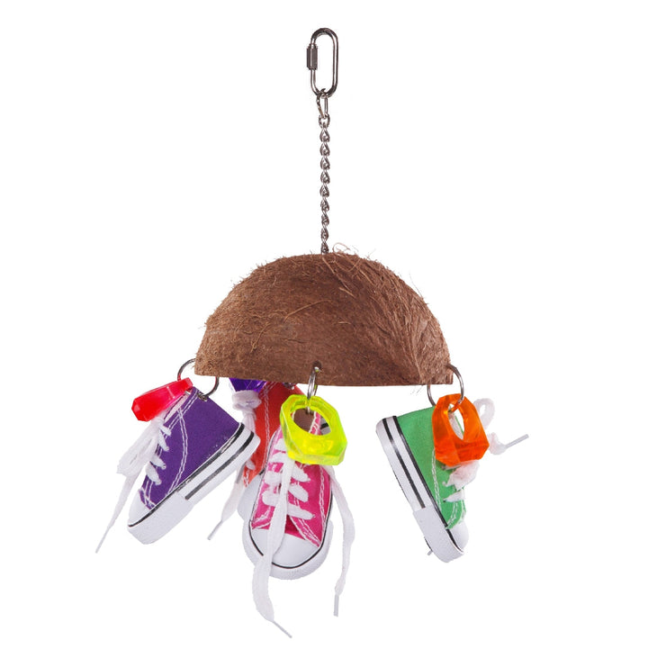 Bird Toy Split Coconut Shell With Sneakers Medium-Bird Toys-Ascot Saddlery