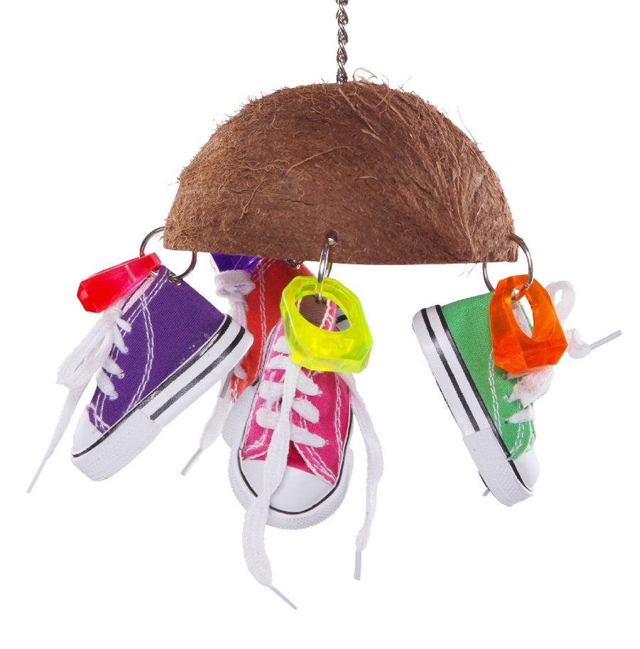 Bird Toy Split Coconut Shell With Sneakers Medium-Bird Toys-Ascot Saddlery
