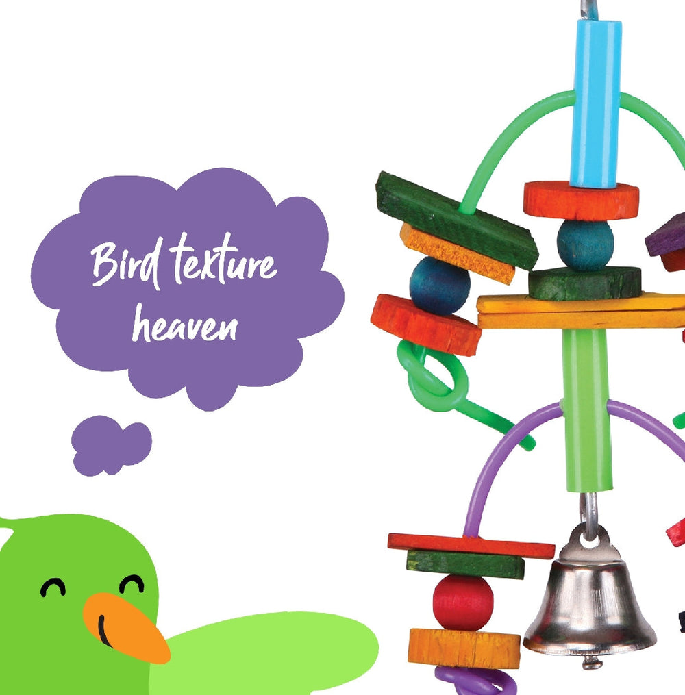 Bird Toy Two Tier With Log & Bell Small-Bird Toys-Ascot Saddlery