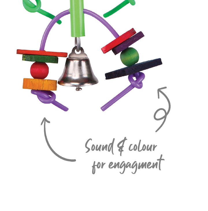 Bird Toy Two Tier With Log & Bell Small-Bird Toys-Ascot Saddlery