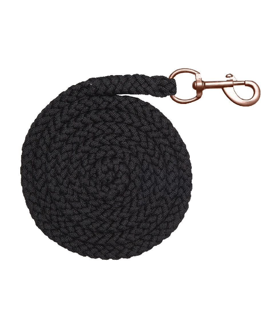 Braided Rose Shine Lead Elt 2mt Black-HORSE: Leads & Snap Hooks-Ascot Saddlery