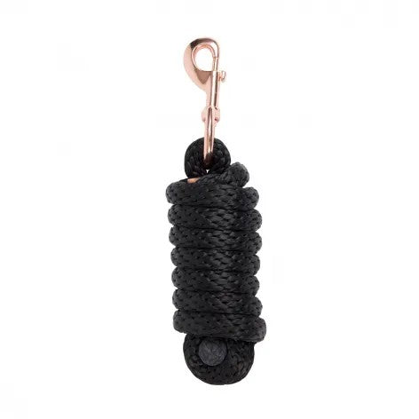 Braided Rose Shine Lead Elt 2mt Black-HORSE: Leads & Snap Hooks-Ascot Saddlery
