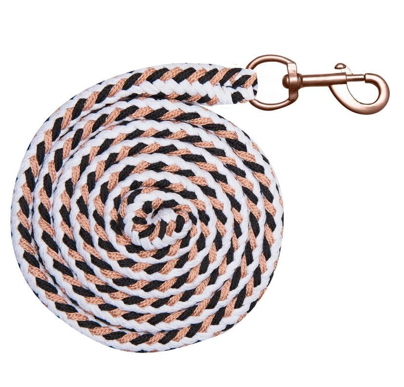 Braided Rose Shine Lead Elt 2mt White-HORSE: Leads & Snap Hooks-Ascot Saddlery
